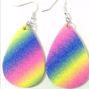 2 FOR $13 Rainbow leather teardrop earrings
